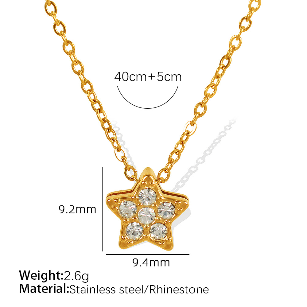 1 Piece Simple Series Star Stainless Steel  Gold Color Rhinestone Women's Pendant Necklaces h5 